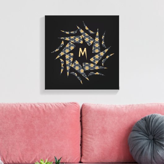 Gray Yellow Star Triangle Patroonmonogram Canvas Afdruk (Insitu (Woonkamer))