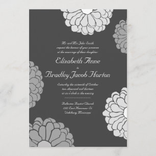 Gray Zinnia Flower Wedding Invitation Kaart