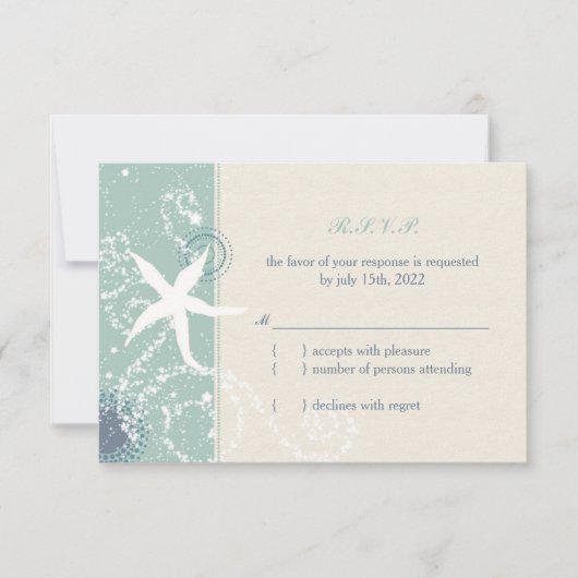 Grayed Jade & Ivory Starfish Beach Wedding RSVP (Devant)
