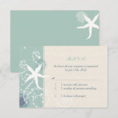 Grayed Jade & Ivory Starfish Beach Wedding RSVP (Devant / Derrière)