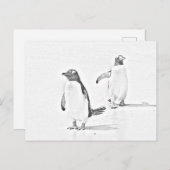 Grayscale Coloring Penguins Antarctisch Briefkaart (Voorkant / Achterkant)