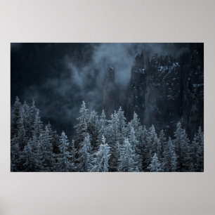 GRAYSCALE FOTOGRAFIE VAN MOUNTAIN EN BOMEN DEKKEN POSTER
