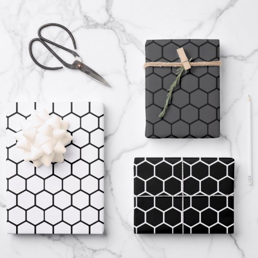 Grayscale Honeycomb — Papieren pakbladen Inpakpapier Vel (Voorkant)