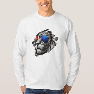 Grayscale Lion Art met Amerikaanse vlag zonnebril T-shirt