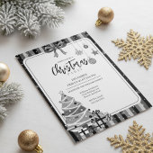 Grayscale Modern Christmas Tree Invitation Kaart