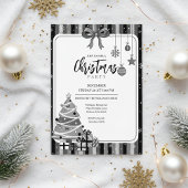 Grayscale Modern Christmas Tree Invitation Kaart