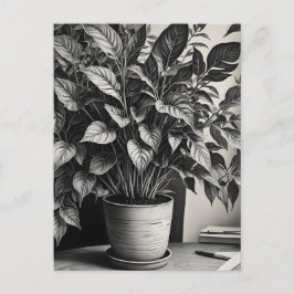 Grayscale pot plant met enorme bladeren briefkaart