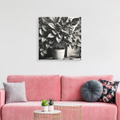 Grayscale pot plant met enorme bladeren canvas afdruk (Insitu (Woonkamer))