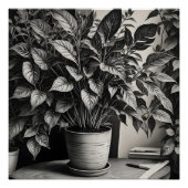 Grayscale pot plant met enorme bladeren perfect poster (Voorkant)