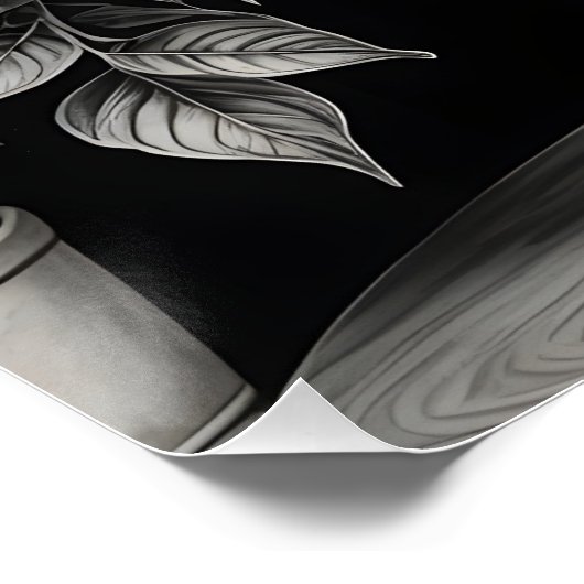 Grayscale pot plant met enorme bladeren perfect poster (Hoek)