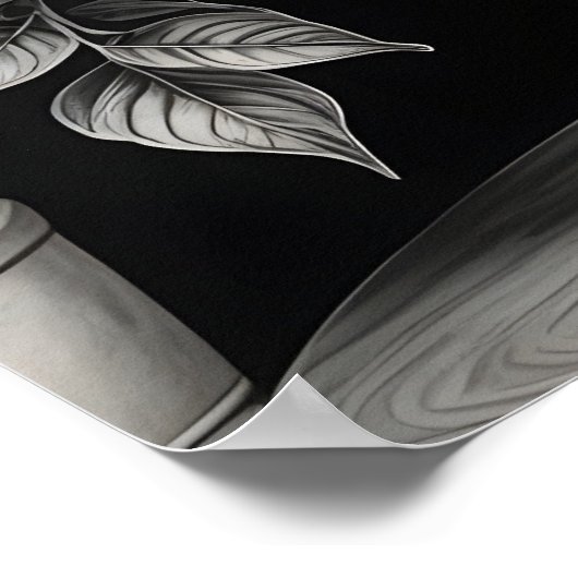 Grayscale pot plant met enorme bladeren poster (Hoek)
