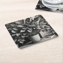 Grayscale pot plant met enorme bladeren