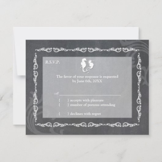Grayscale Seahorse Beach Wedding RSVP (Devant)