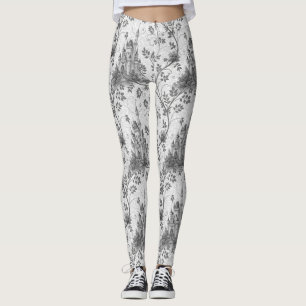 Grayscale Sprookjeskasteel met wijngrens Leggings