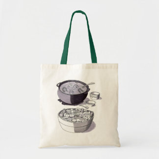 Grayscale Tekening van vele gezichten in een grote Tote Bag