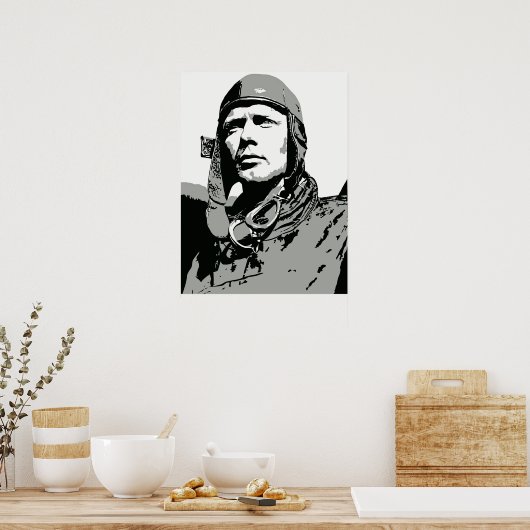 Grayscale-vectorkunst: Charles Lindbergh (18 x 24 Poster (Keuken)