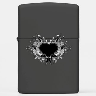 Grayscale Wildflower Heart Custom Zippo