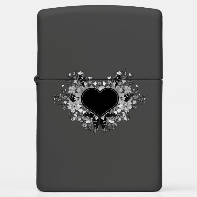 Grayscale Wildflower Heart Custom Zippo (Voorkant)