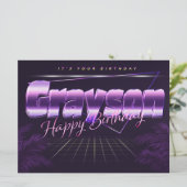 Grayson Name Vorname lila retro Karte Geburtstag Kaart (Staand voorkant)