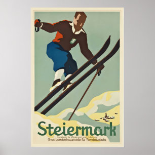 Graz Steiermark Oostenrijk Vintage Ski Poster