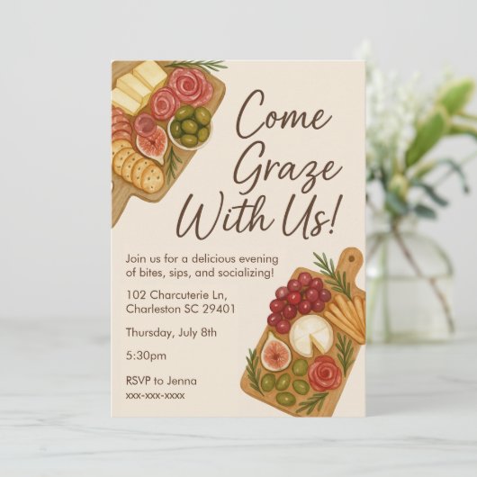 Graze With Us Charcuterie Board Party Invitation (Debout devant)