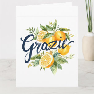 Grazie - Elegante Italiaanse Aquarel Citroen Bedankkaart