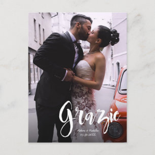 Grazie, Modern, Script • Foto, Namen & datum Aankondigingskaart