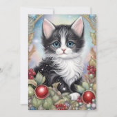 Grazieuze Tuxedo Kitten Holly Bessen Frame Feestdagenkaart (Voorkant)