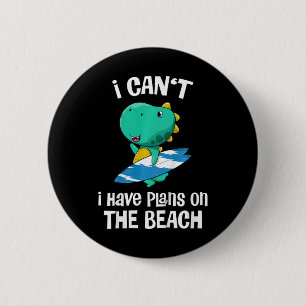Grazige dinosaurus strandvakantie Cute Dino surfen Ronde Button 5,7 Cm