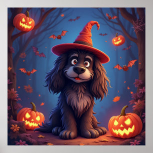 Grazige Halloween-hond Griezelige Cartoon Huisdeco Poster
