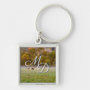 Grazing Elk Koppel Vierkante Sleutelhanger
