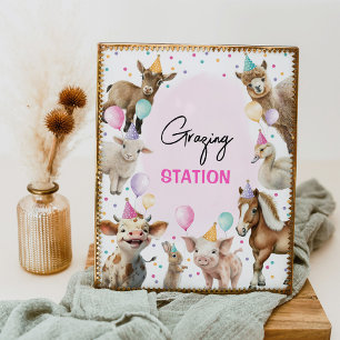 Grazing Station Boerderij Dieren Meisje Verjaardag Poster