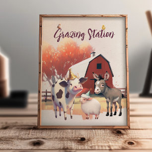 Grazing Station Boerderijdieren Verjaardagsfeest P Poster