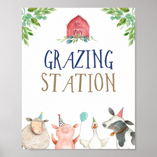 Grazing Station Farm Animals Barnyard Boy Birthday Poster (Voorkant)