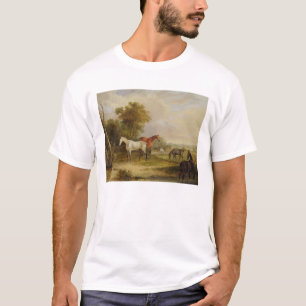 Grazing van paarden: Een grijze Stallion met Mares T-shirt