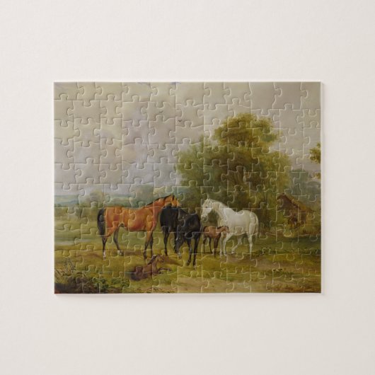 Grazing van paarden: Mares and Foals in a Field (o Legpuzzel (Horizontaal)