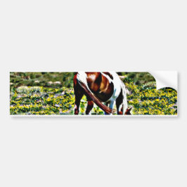 Grazing Verf Paard met gele bloemen Bumpersticker