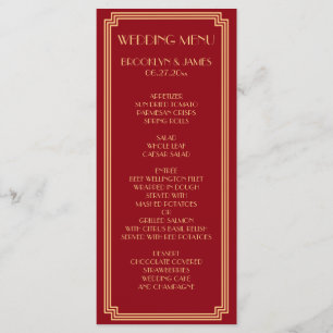 Great Art Deco Red Gold Wedding Menu Kaart