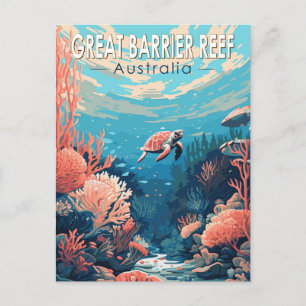 Great Barrier Reef Australië Travel Art Vintage Briefkaart