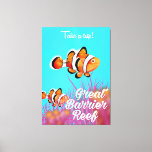 Great Barrier Reef Clown fish cartoon poster Canvas Afdruk