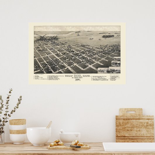 Great Bend, KS Panoramic Map - 1882 Poster (Keuken)