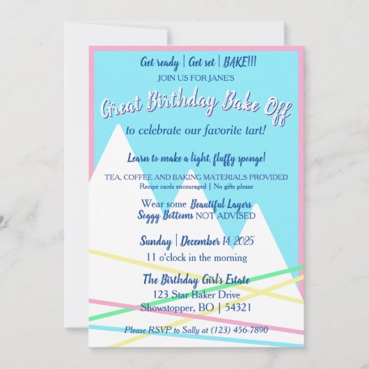 Great Birthday Bake Off Invitation | Pink Border (Devant)