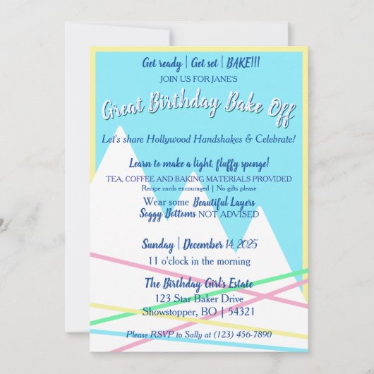 Great Birthday Bake Off Invitation | Yellow Border (Devant)