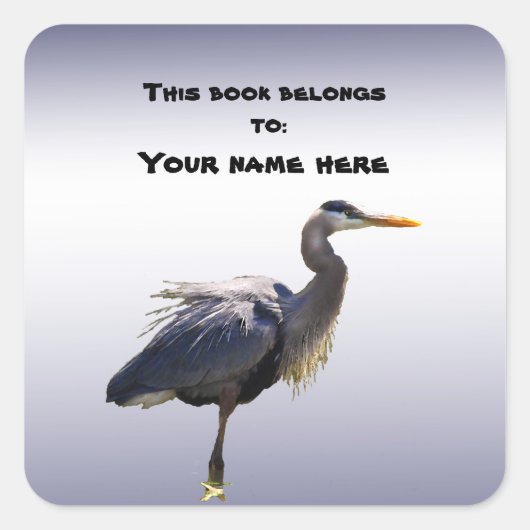 Great Blue Heron Bookplate Vierkante Sticker (Voorkant)