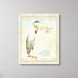 Great Blue Heron Coastal Beach - Waterverf Art Canvas Afdruk