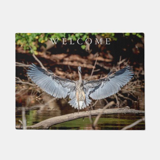 Great Blue Heron op een log Deurmat (Voorkant)