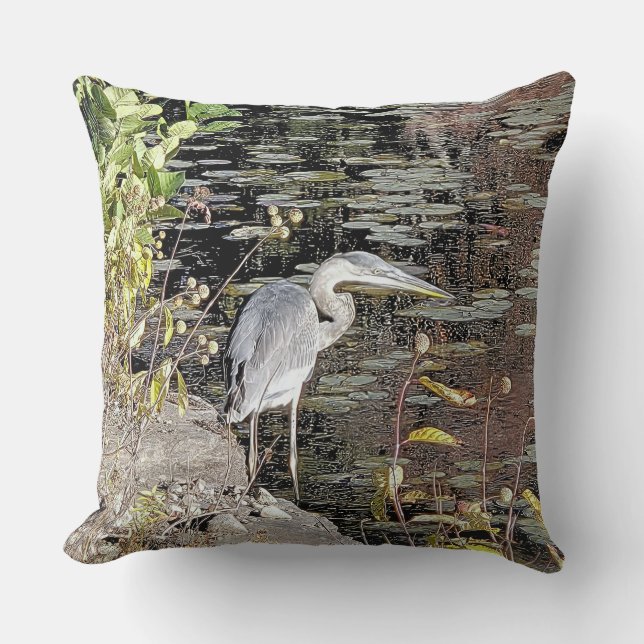 Great Blue Heron Throw Pillow Kussen (Voorkant)