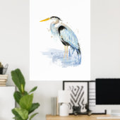 Great Blue Heron Waterverf Bird Art Poster (Thuiskantoor)