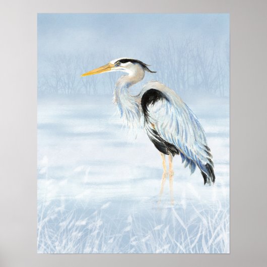 Great Blue Heron Waterverf Bird Art Poster (Voorkant)