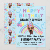 Great Dane Birthday Invitation in Blue (Devant / Derrière)